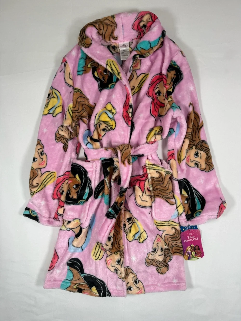 NWT DISNEY PRINCESS Plush Fleece Bathrobe Princess Belted‎ Robe Girls 8 NEW